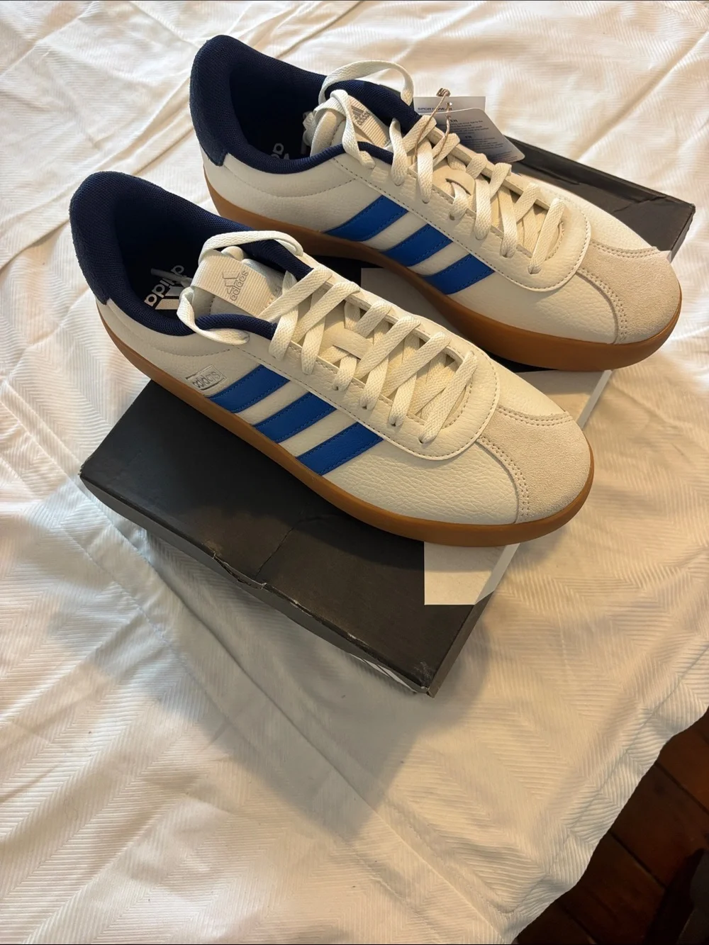 NEW Adidas VL Court 3.0 S White/Blue JR8634 Sz 9.5
